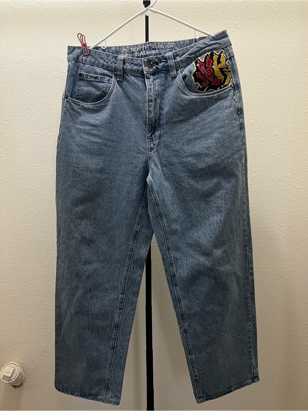 Ninth Ambush Men’s Relaxed Blue Jeans with Embroidered Pocket